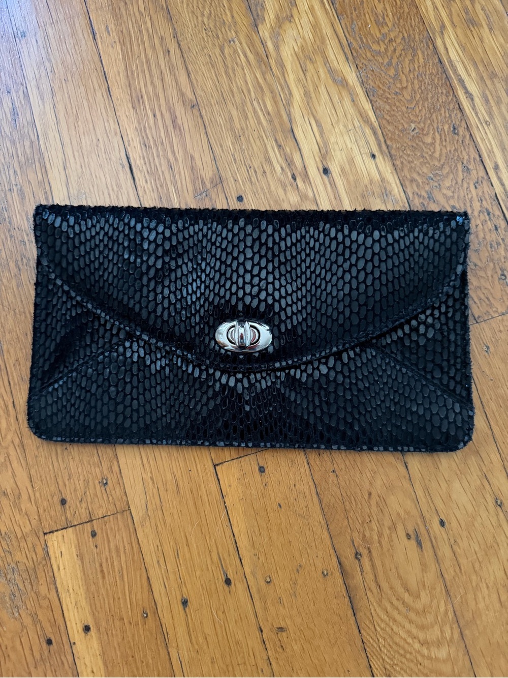 Sorial Black Textured Envelope Clutch with Silver Turn-Lock